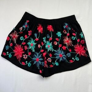 Extra Belleza Women Floral Embroidered Swim Coverup Shorts Sz L Sheer Beach Pool